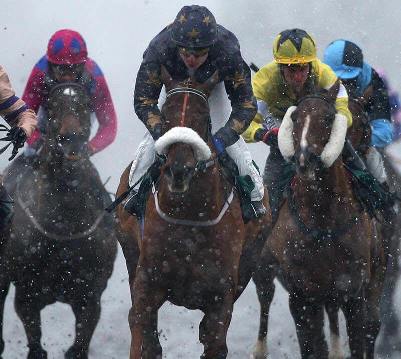 snowing during horse race