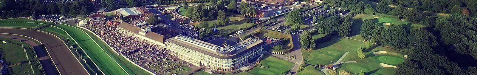 Aerial photo of the Lingfield Park Resort during an event.