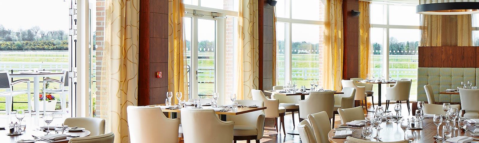 Interior photo of the main restaurant at Marriott hotel at Lingfield Park Resort.