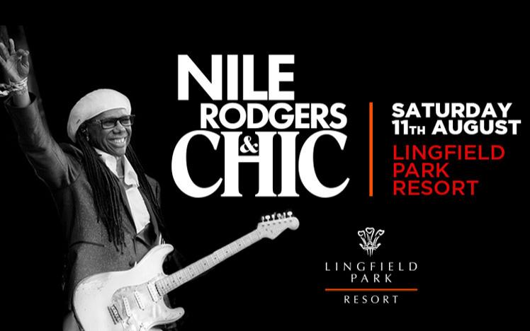 Promotional banner for Nile Rodgers and CHIC concert.